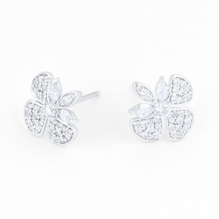 Mappin & Webb Vinea 18ct White Gold 0.78cttw Diamond Pave Petal Stud Earrings