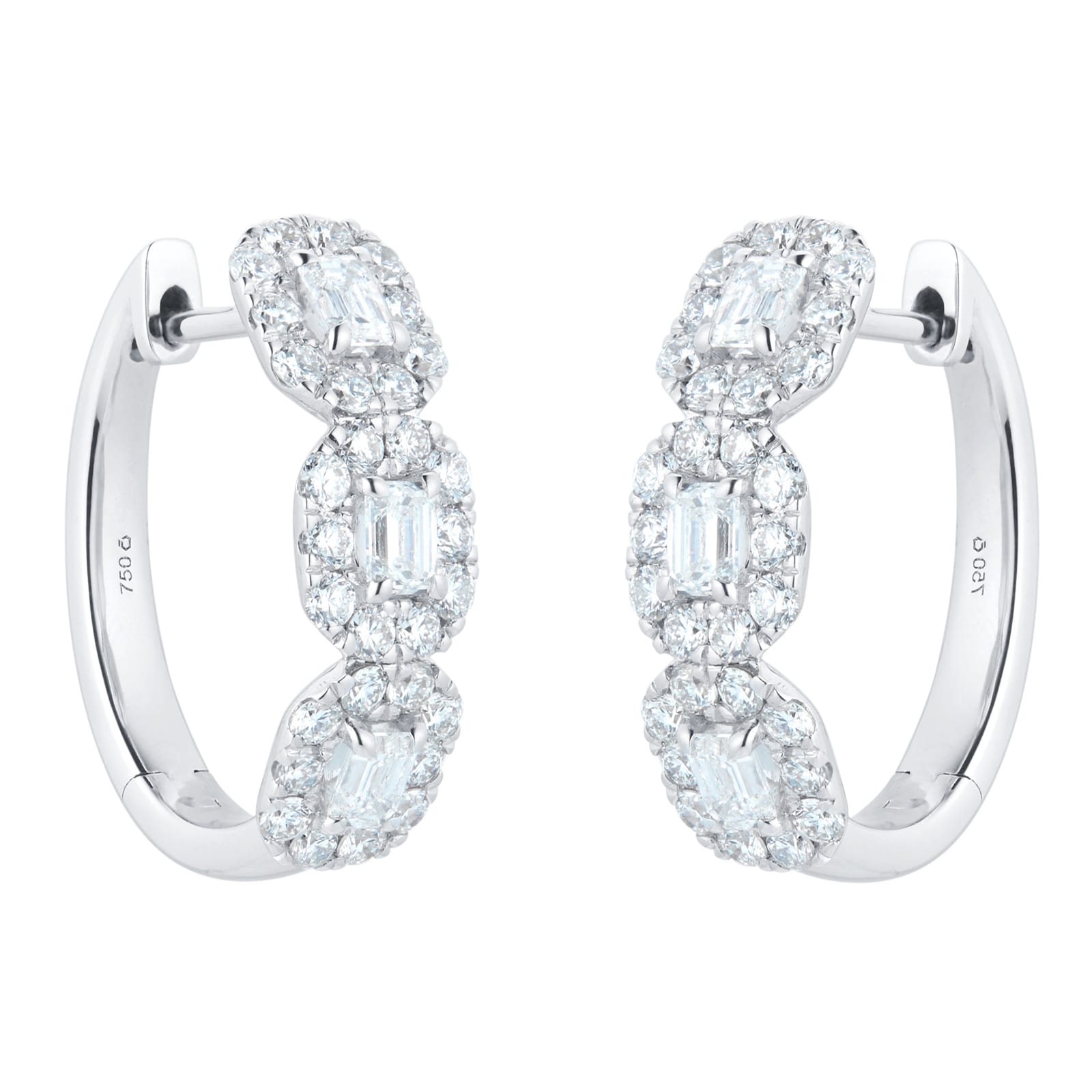 Mappin & Webb Amelia 18ct White Gold 1.63cttw Emerald Cut Halo Hoop Earrings Mappin & Webb Amelia 18ct White Gold 1.63cttw Emerald Cut Halo Hoop Earrings