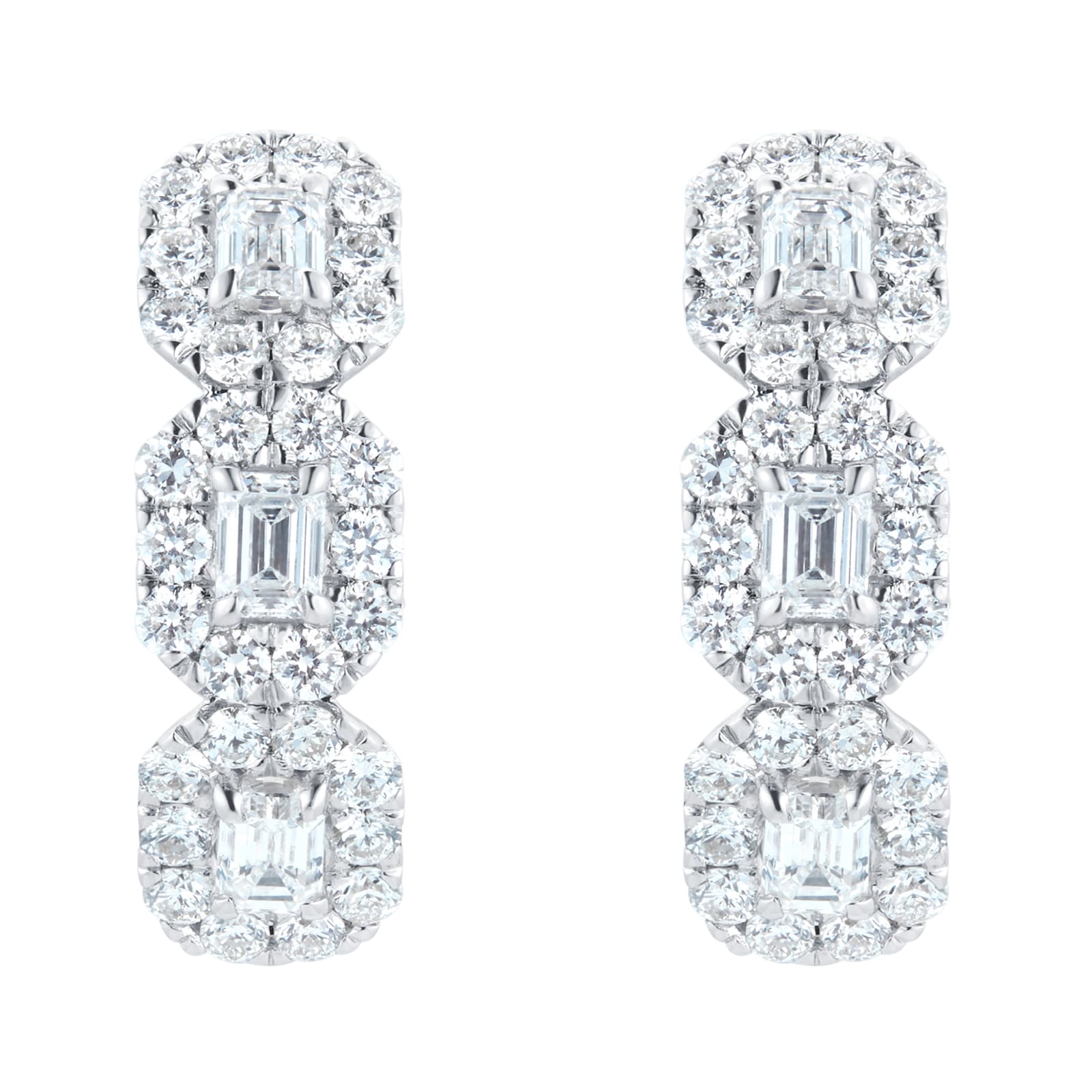 Mappin & Webb Amelia 18ct White Gold 1.63cttw Emerald Cut Halo Hoop Earrings Mappin & Webb Amelia 18ct White Gold 1.63cttw Emerald Cut Halo Hoop Earrings