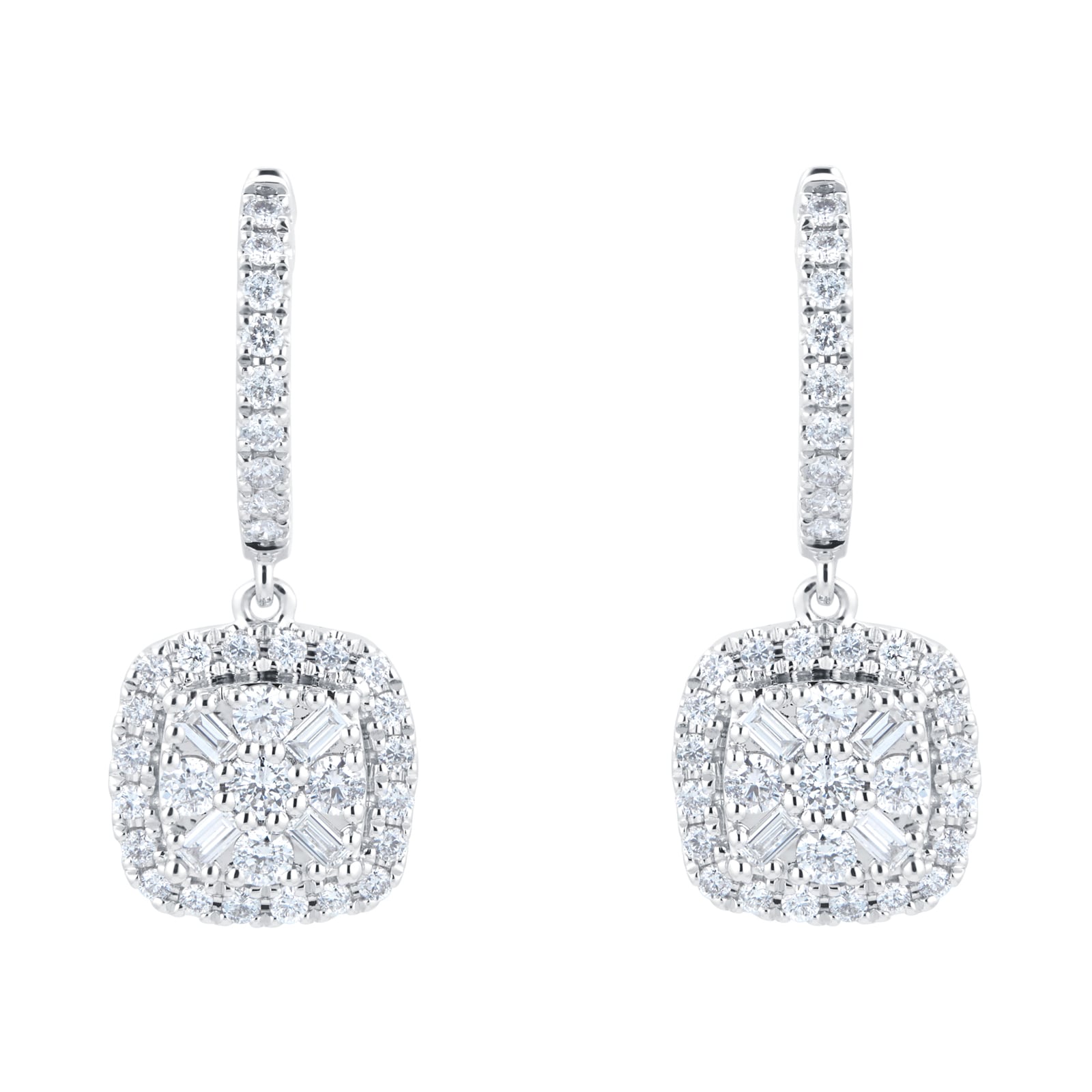 Chanel Set Baguettes Bordered by Round Cut Diamonds Hanging Earings