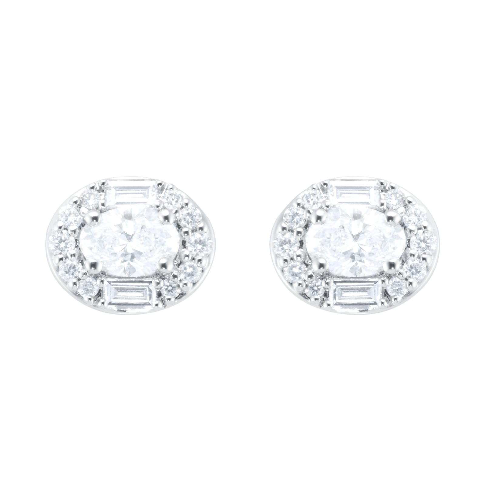 18ct White Gold 0.54cttw Diamond Oval Cluster Stud Earrings