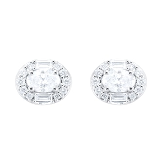 Goldsmiths 18ct White Gold 0.54cttw Diamond Oval Cluster Stud Earrings