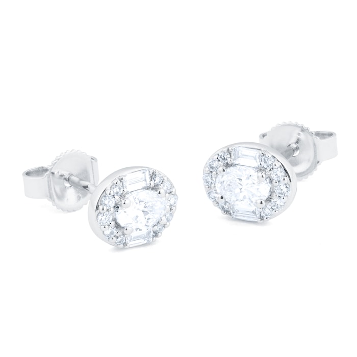 Goldsmiths 18ct White Gold 0.54cttw Diamond Oval Cluster Stud Earrings