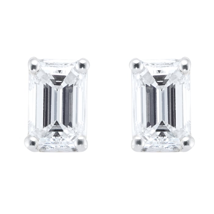 Goldsmiths Platinum 0.50ct Diamond Emerald Stud Earrings