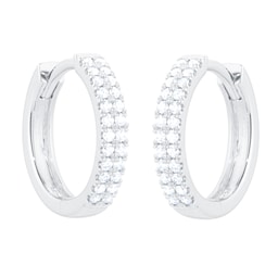 12153426 - 18ct White Gold 0.25cttw Diamond Double Row Hoop Earrings