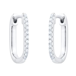 12153428 - 9ct White Gold 0.15cttw Diamond Oval Hoop Earrings