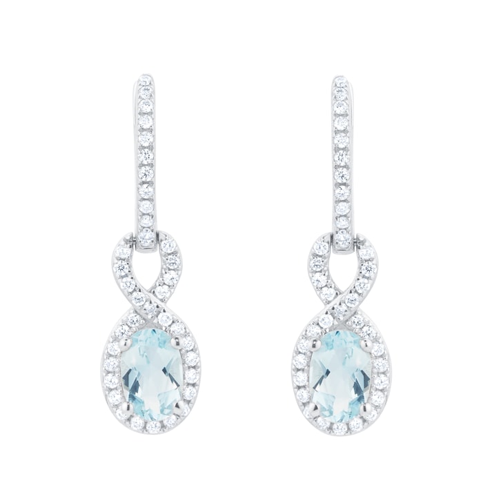 Goldsmiths 18ct White Gold 0.30cttw Diamond Twist Aquamarine Hoop Earrings