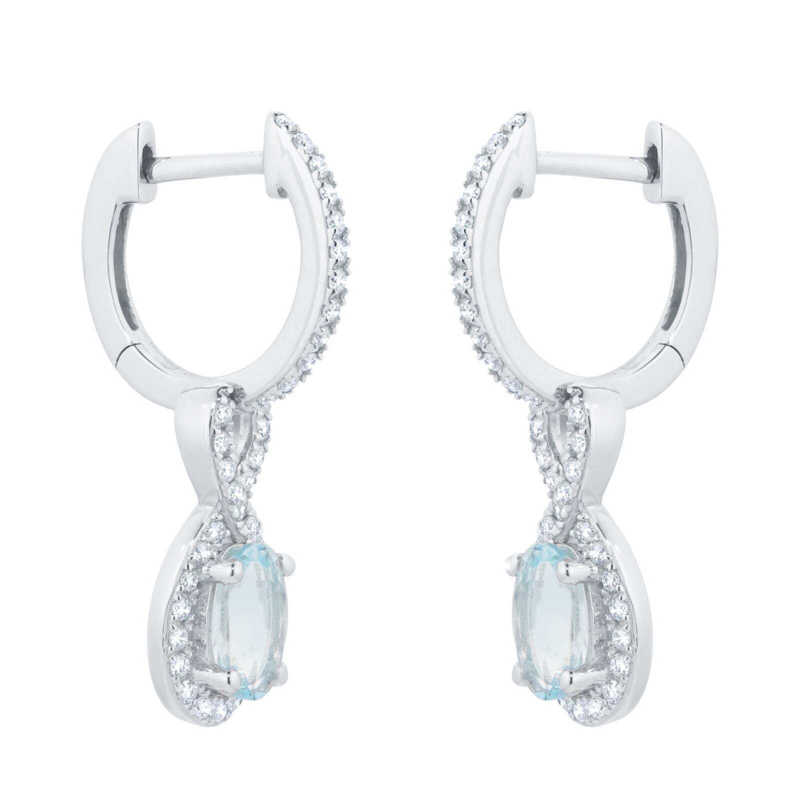Goldsmiths 18ct White Gold 0.30cttw Diamond Twist Aquamarine Hoop Earrings