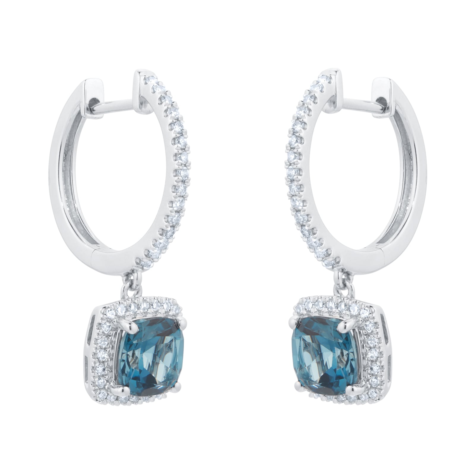 18ct White Gold 0.43cttw Diamond Halo London Blue Topaz Hoop Earrings