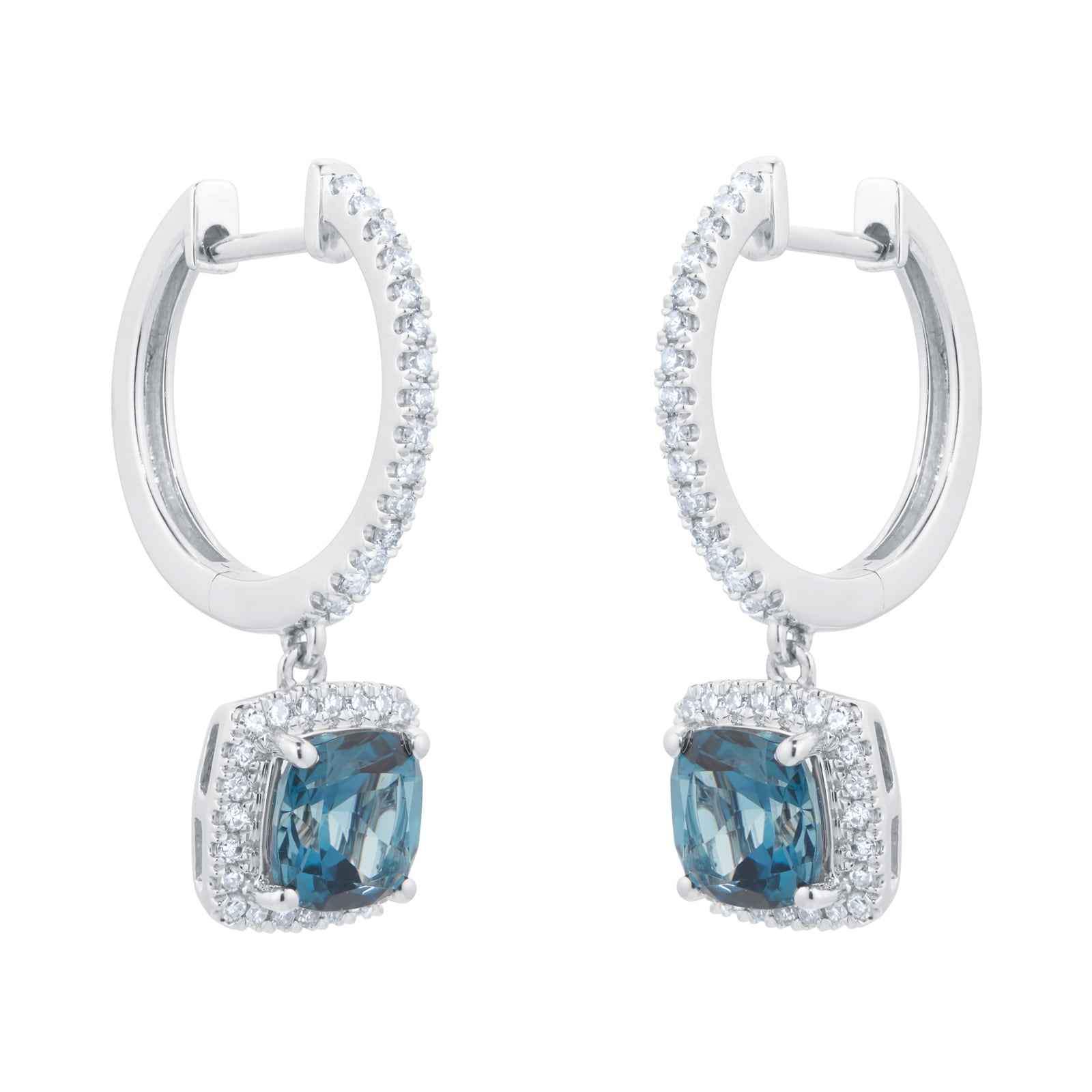 Goldsmiths 18ct White Gold 0.43cttw Diamond Halo London Blue Topaz Hoop Earrings Goldsmiths 18ct White Gold 0.43cttw Diamond Halo London Blue Topaz Hoop Earrings