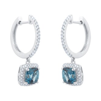 Goldsmiths 18ct White Gold 0.43cttw Diamond Halo London Blue Topaz Hoop Earrings Goldsmiths 18ct White Gold 0.43cttw Diamond Halo London Blue Topaz Hoop Earrings