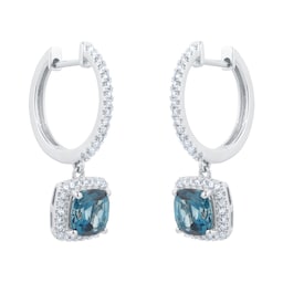 12153430 - 18ct White Gold 0.43cttw Diamond Halo London Blue Topaz Hoop Earrings