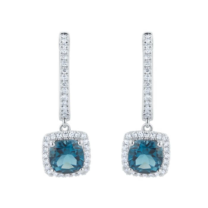 Goldsmiths 18ct White Gold 0.43cttw Diamond Halo London Blue Topaz Hoop Earrings