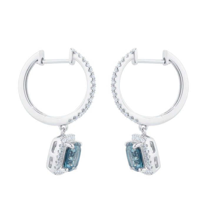Goldsmiths 18ct White Gold 0.43cttw Diamond Halo London Blue Topaz Hoop Earrings
