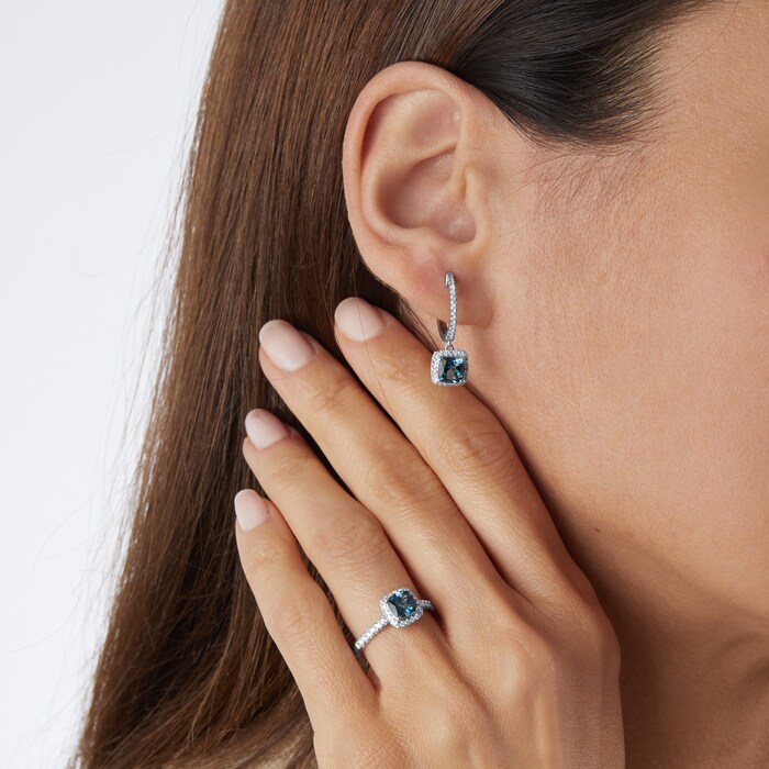 Goldsmiths 18ct White Gold 0.43cttw Diamond Halo London Blue Topaz Hoop Earrings