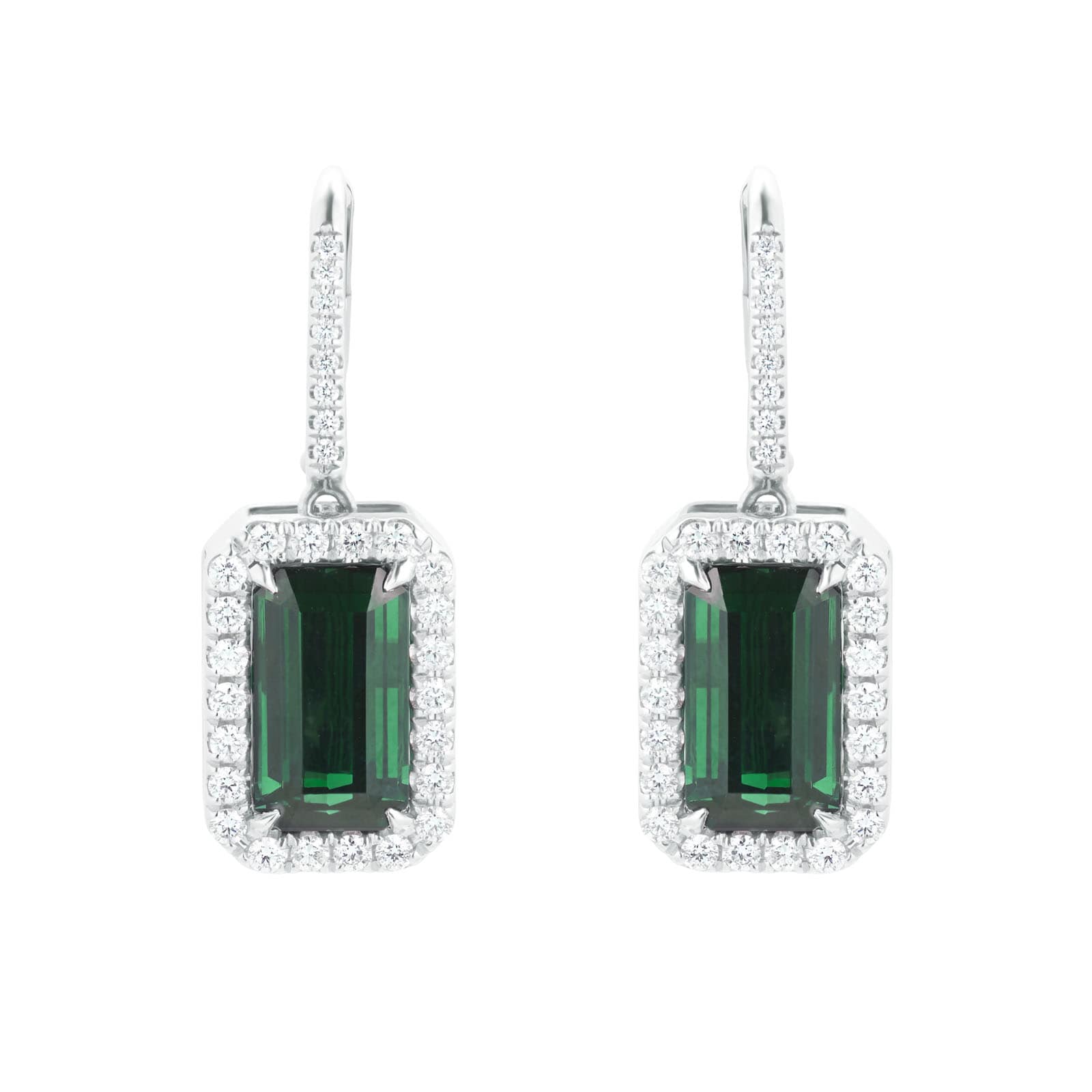 18ct White Gold Green Tourmaline & Diamond Earrings