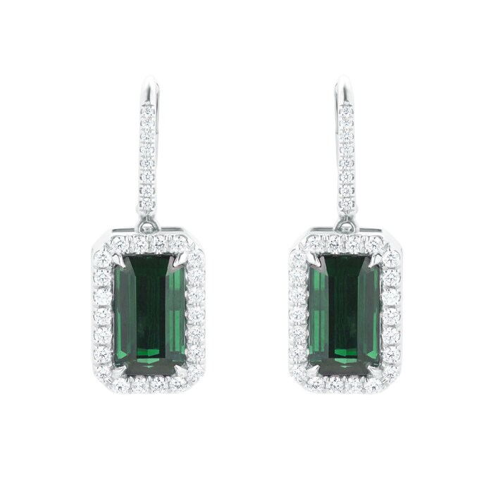 Mappin & Webb 18ct White Gold Green Tourmaline & Diamond Earrings
