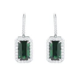 12153432 - 18ct White Gold Green Tourmaline & Diamond Earrings