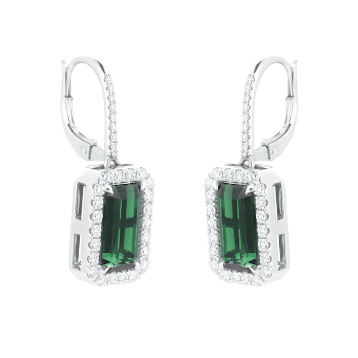 Mappin & Webb 18ct White Gold Green Tourmaline & Diamond Earrings