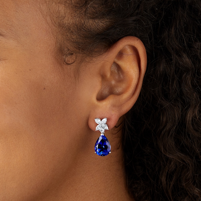 Mappin & Webb Platinum Pear Cut Tanzanite & Marquise Cut Diamond Earrings