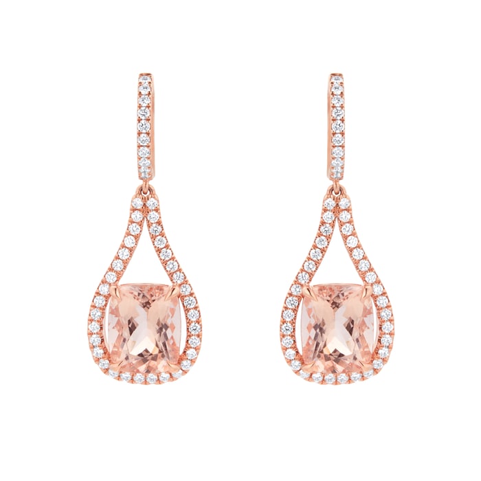 Mappin & Webb 18ct Rose Gold Cushion Cut Morganite & Diamond Earrings