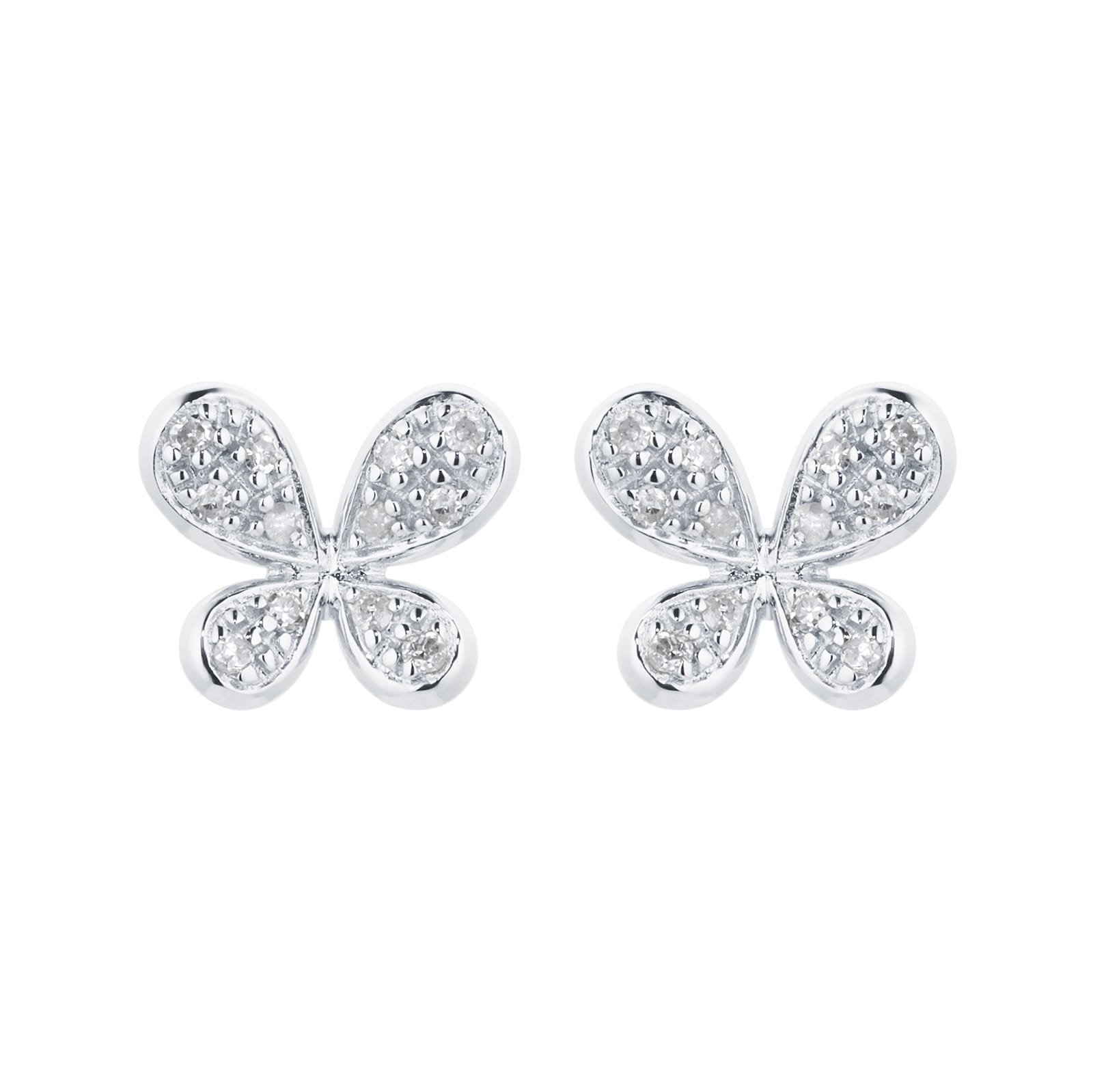 9ct White Gold 010cttw Diamond Butterfly Stud Earrings