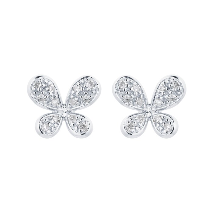 Goldsmiths 9ct White Gold 0.10cttw Diamond Butterfly Stud Earrings ...