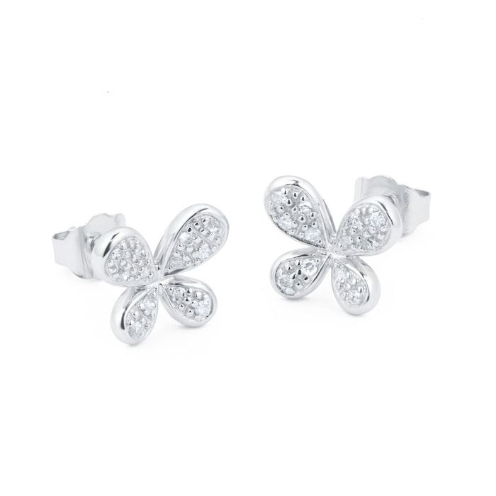 Goldsmiths 9ct White Gold 0.10cttw Diamond Butterfly Stud Earrings