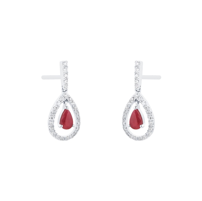 Goldsmiths 18ct White Gold Ruby & 0.20cttw Diamond Earrings