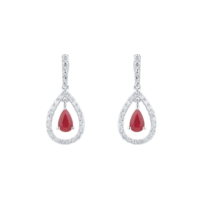 Goldsmiths 18ct White Gold Ruby & 0.20cttw Diamond Earrings