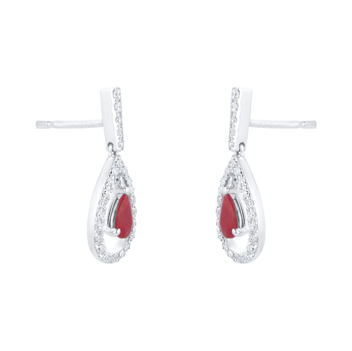 Goldsmiths 18ct White Gold Ruby & 0.20cttw Diamond Earrings