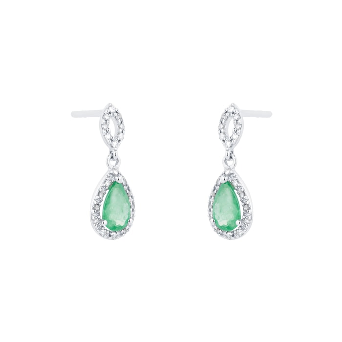 Goldsmiths 18ct White Gold Emerald & 0.12cttw Diamond Earrings