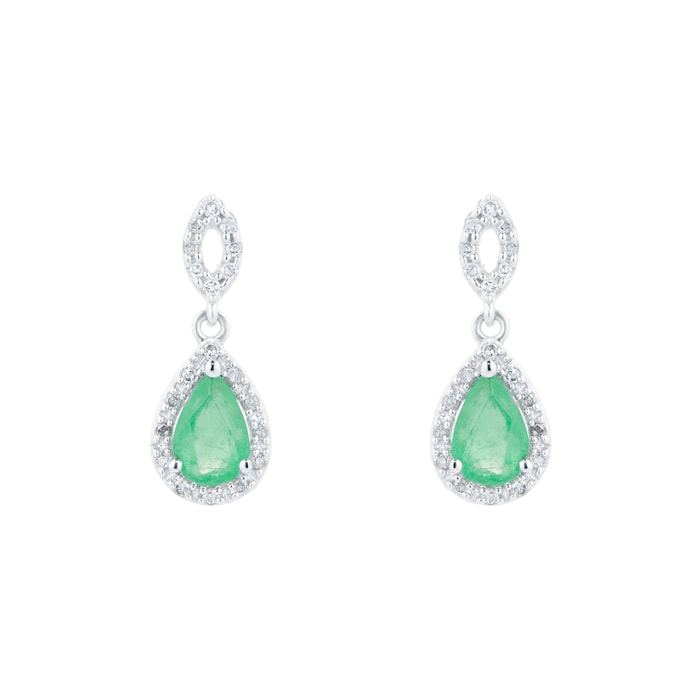 Goldsmiths 18ct White Gold Emerald & 0.12cttw Diamond Earrings