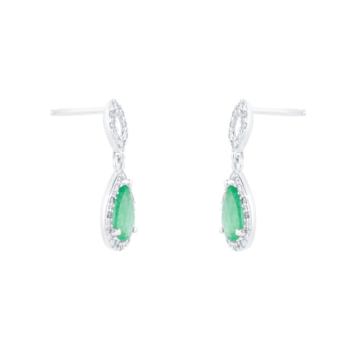 Goldsmiths 18ct White Gold Emerald & 0.12cttw Diamond Earrings