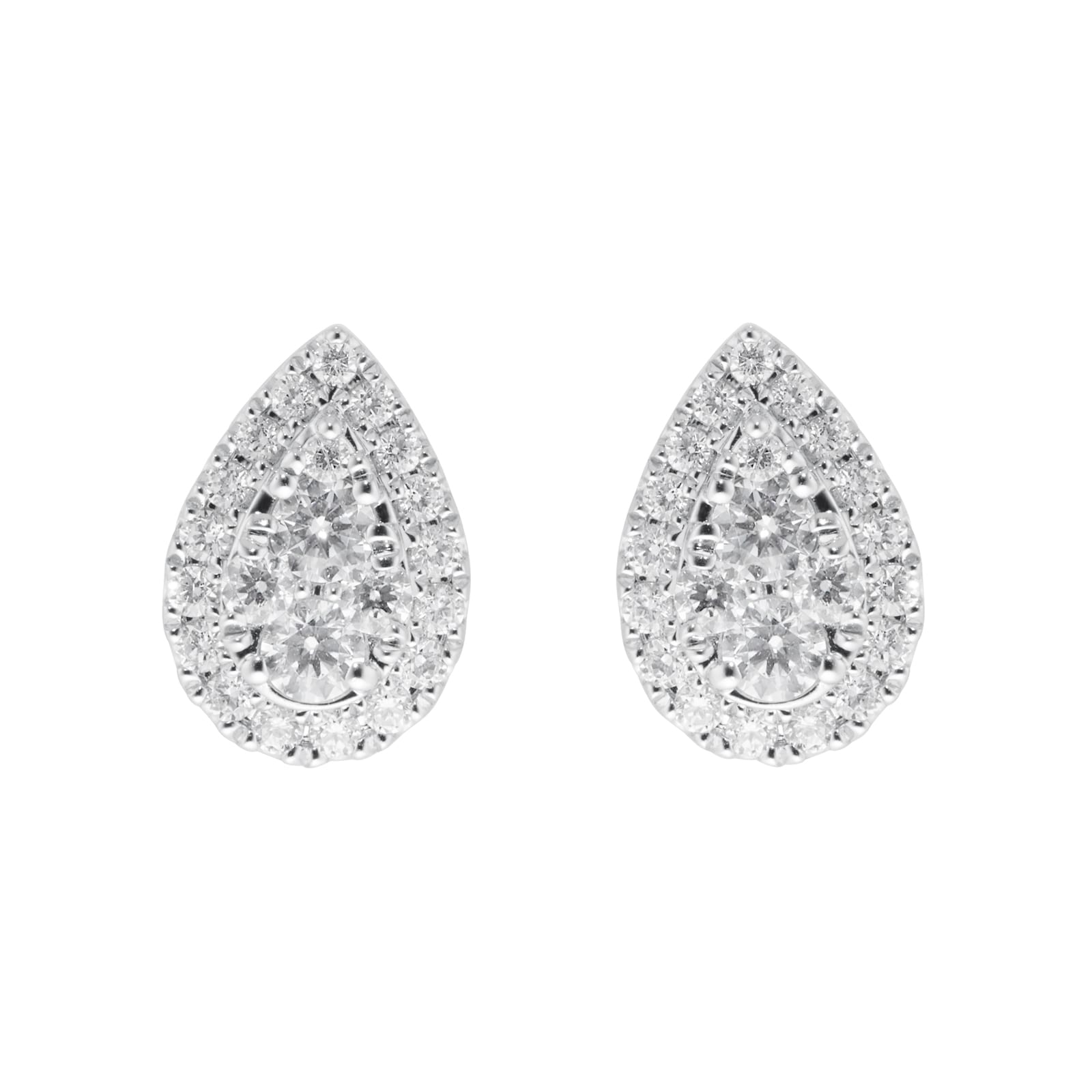 9ct White Gold 0.50ct Diamond Pear Cluster Stud Earrings