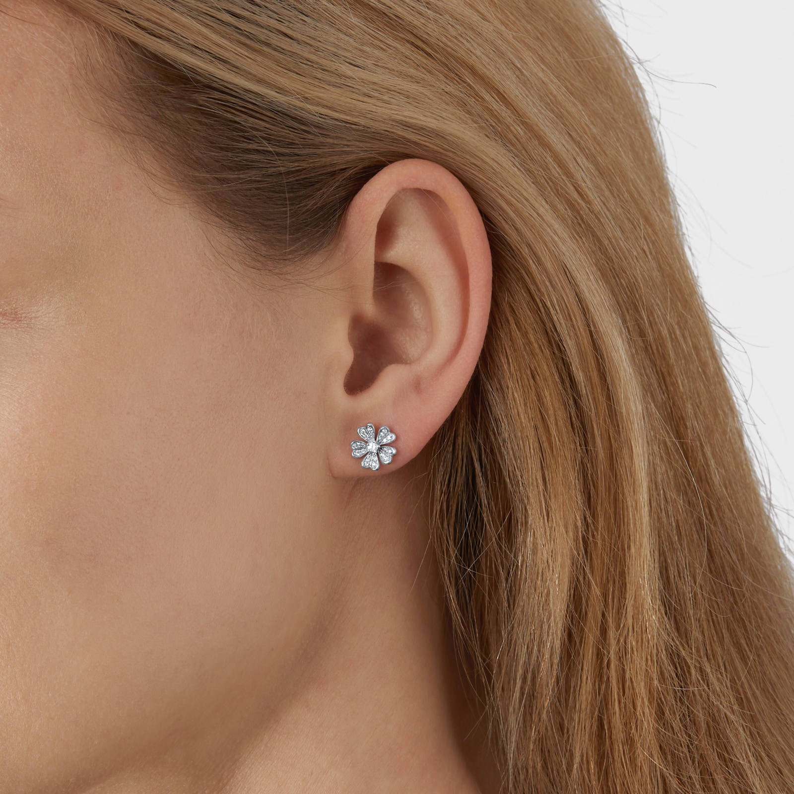 Goldsmiths 18ct White Gold 0.22ct Diamond Floral Stud Earrings