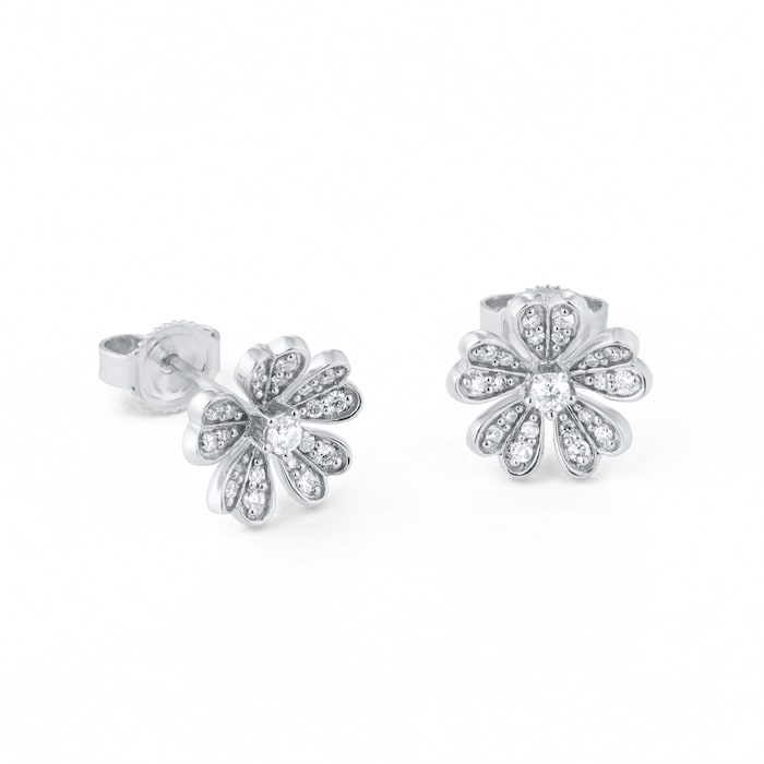 Goldsmiths 18ct White Gold 0.22ct Diamond Floral Stud Earrings