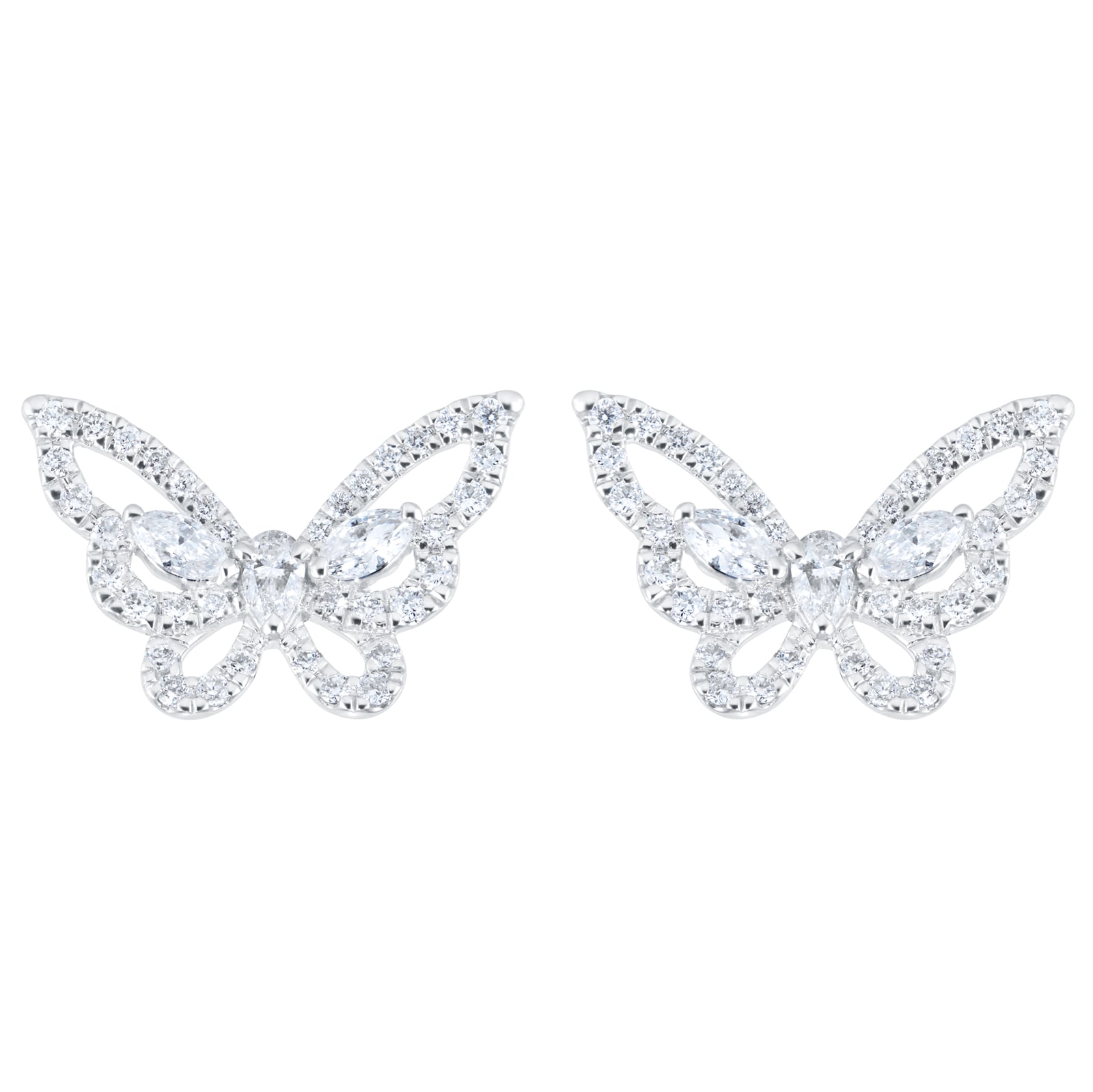 Limited Edition Riveret 18ct White Gold 0.60cttw Diamond Butterfly Stud Earrings