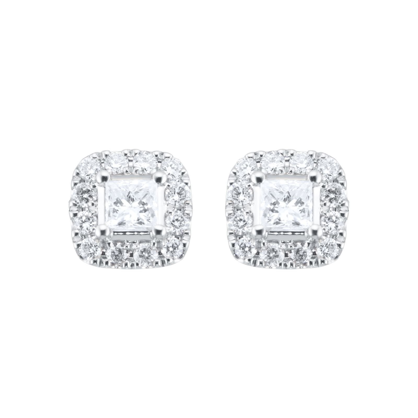 9ct White Gold 0.34ct Diamond Princess Cut Halo Stud Earrings