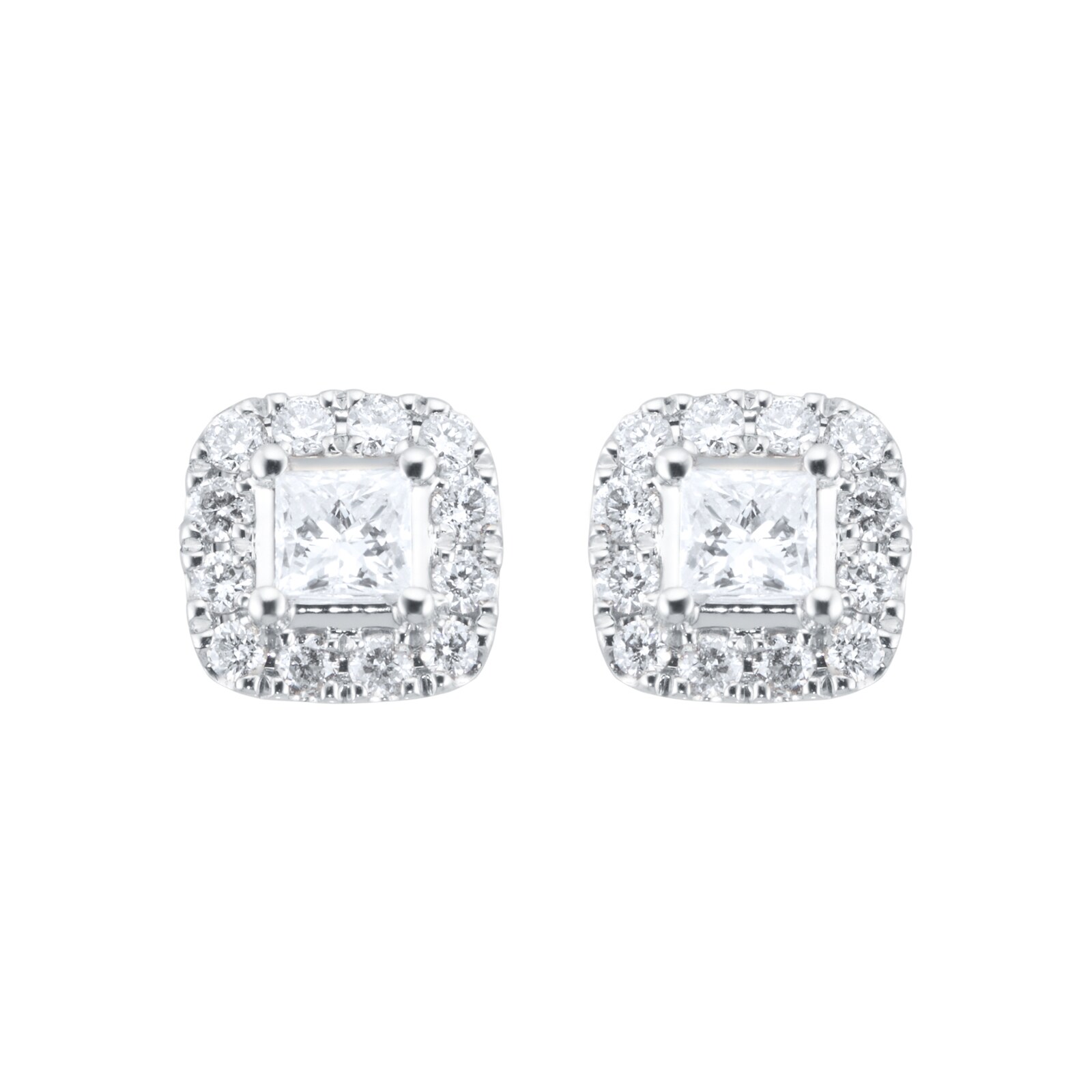 Goldsmiths 9ct White Gold 0.34ct Diamond Princess Cut Halo Stud Earrings Goldsmiths 9ct White Gold 0.34ct Diamond Princess Cut Halo Stud Earrings