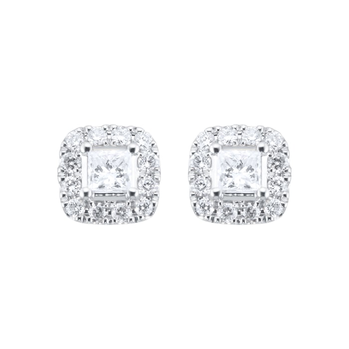 Goldsmiths 9ct White Gold 0.34ct Diamond Princess Cut Halo Stud Earrings