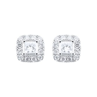 Goldsmiths 9ct White Gold 0.34ct Diamond Princess Cut Halo Stud Earrings Goldsmiths 9ct White Gold 0.34ct Diamond Princess Cut Halo Stud Earrings