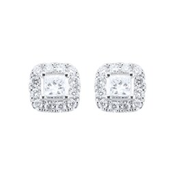 12153493 - 9ct White Gold 0.34ct Diamond Princess Cut Halo Stud Earrings