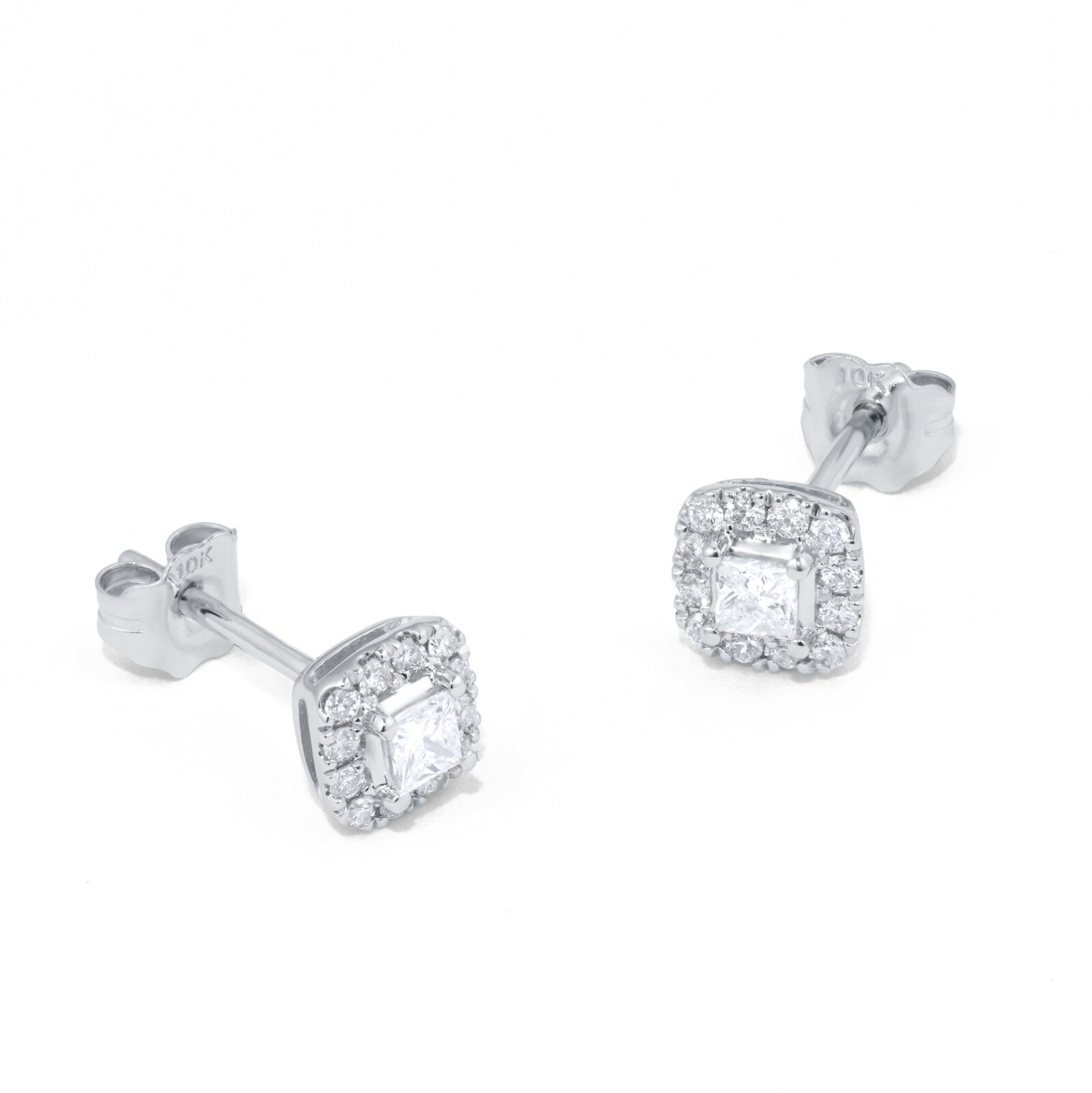 Goldsmiths 9ct White Gold 0.34ct Diamond Princess Cut Halo Stud Earrings Goldsmiths 9ct White Gold 0.34ct Diamond Princess Cut Halo Stud Earrings
