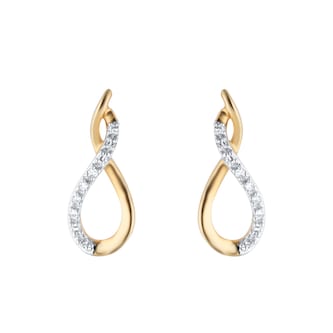 Goldsmiths 9ct Yellow Gold 0.06cttw Diamond Figure 8 Stud Earrings