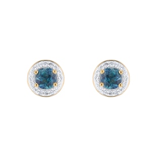 Best Luxury 
18ct Yellow Gold Teal Sapphire 
0.10ct Diamond halo Stud Earrings
