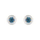 Goldsmiths 18ct Yellow Gold Teal Sapphire & 0.10ct Diamond halo Stud Earrings