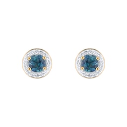 12153509 - 18ct Yellow Gold Teal Sapphire 
0.10ct Diamond halo Stud Earrings