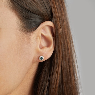 Best Luxury 
18ct Yellow Gold Teal Sapphire 
0.10ct Diamond halo Stud Earrings