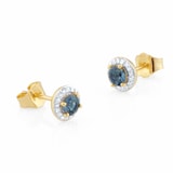 Goldsmiths 18ct Yellow Gold Teal Sapphire & 0.10ct Diamond halo Stud Earrings